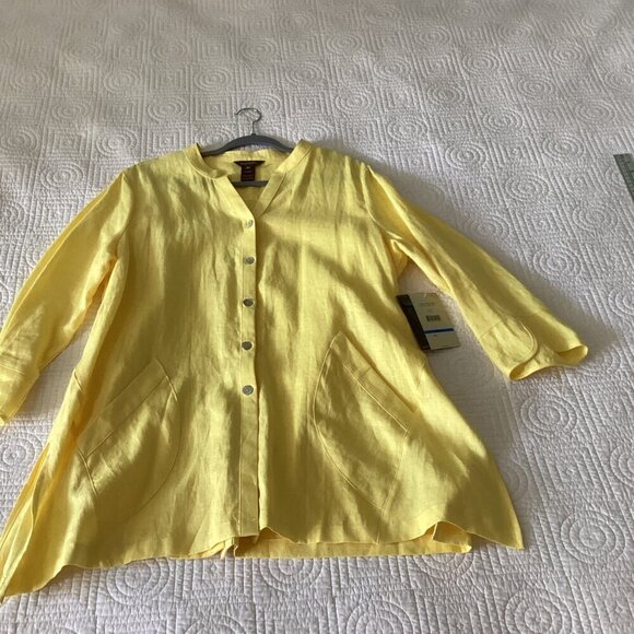 New Multiples Sz XL Bright Yellow 100% Linen A-Line Lagenlook Relaxed Chic - Picture 13 of 15